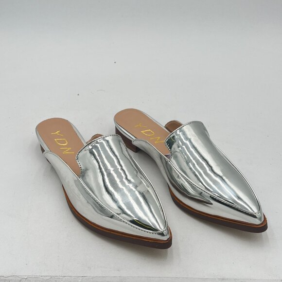 YDN Silver Low Heels Mules Slip On Loafers Pointy Toe Clogs Slide Slipper - Picture 4 of 8
